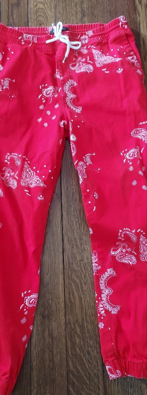 RELWOOD Red Bandana Print Pants LARGE